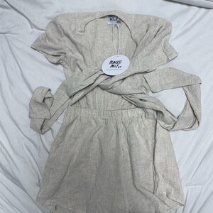 Princess Polly Tan Mini Wrap Dress with Flutter Sleeves